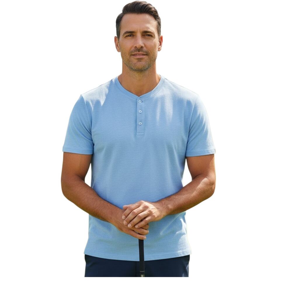 NWT GAP Men’s XL Slub Henley T Shirt Blue Soft Short Sleeve Casual Tee 1/4 Butto